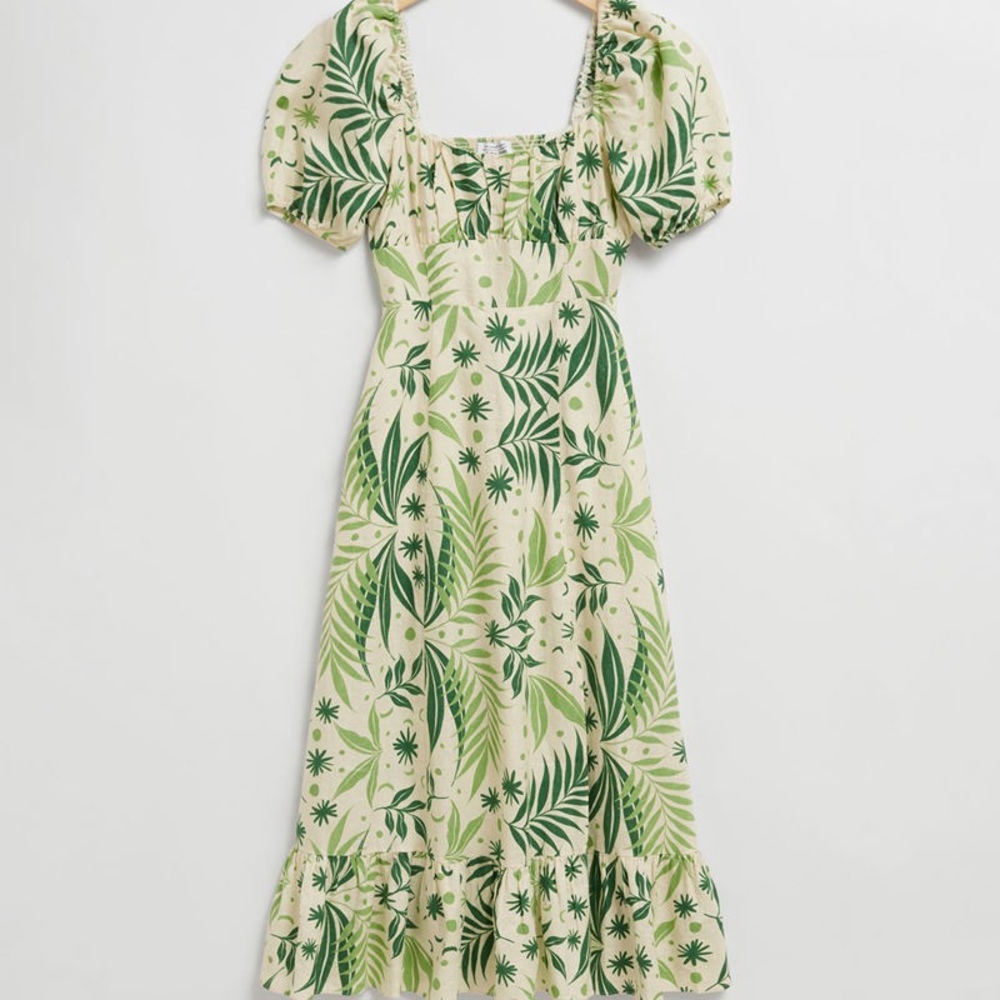 & other stories puff sleeve linen midi dress